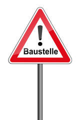 Warnschild RAL 3001 signalrot freigestellt - Baustelle