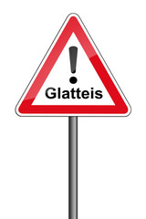 Warnschild RAL 3001 signalrot freigestellt - Glatteis