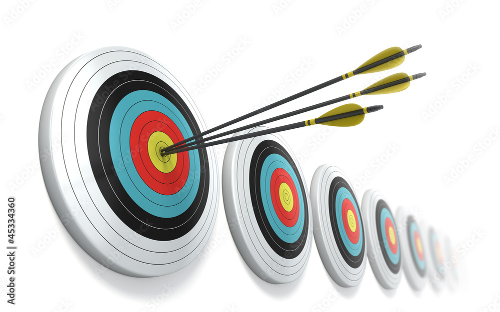 Wall mural arrows hitting the center of target - success business concept