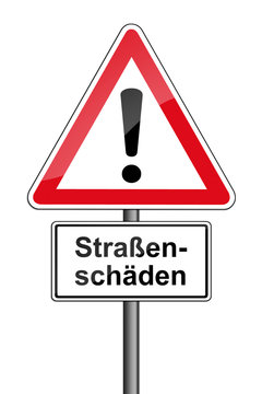 Warnschild RAL 3001 signalrot freigestellt - Straßenschäden