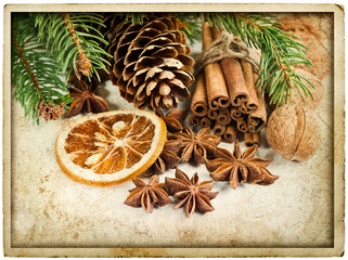 christmas decoration with cinnamon sticks and anise stars