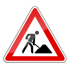 Warnschild RAL 3001 signalrot freigestellt - Baustelle