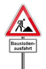 Warnschild RAL 3001 signalrot freigestellt - Baustellenausfahrt