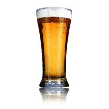 Glass of beer on white