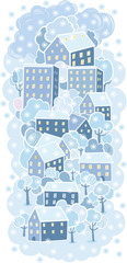 Cartoon winter old town blue background