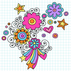 Psychedelic Flower Power Groovy Notebook Doodles Vector