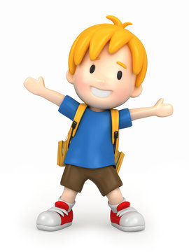 3d render of a happy boy with backpack