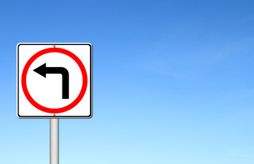 left turn road sign over blue sky