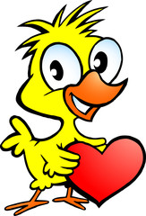 illustration of an cute chicken holding a heart