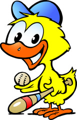 illustration of an cute chicken baby with bassball equipment