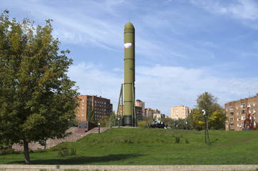 Ballistic missile installed in the park in Dzerzhinsk.