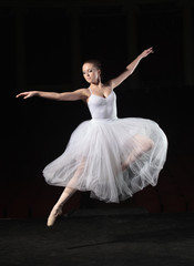 Naklejka premium Portrait of young ballerina in rehearsal