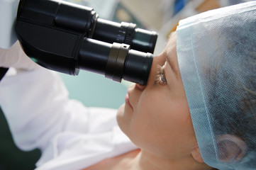 Scientific research. Doctor with Microscope.