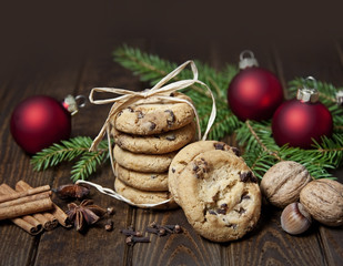 still life with christmas cookies and spice