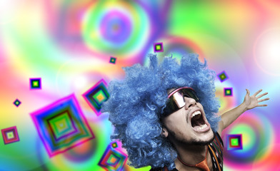 Crazy guy with blue wig