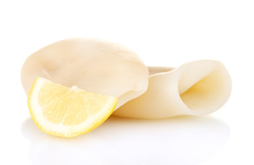 boiled squids with lemon isolated on white
