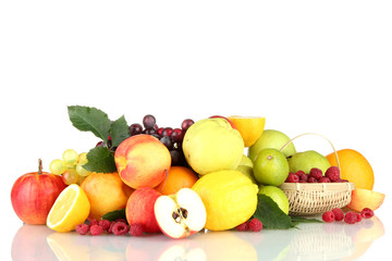 Assortment of exotic fruits and berries, isolated on white