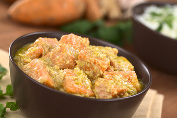 Bowl of vegetarian sweet potato and coconut curry