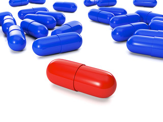 3d illustration: Medicine. Group of red and blue pills, make the