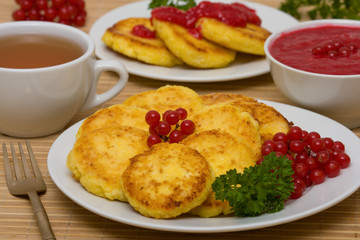 Sweet cheese pancakes on a plate