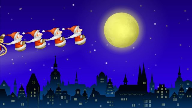 Verkehrte Welt: Weihnachtsm&auml;nner ziehen Schlitten mit Rentier
