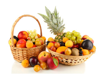 Still life of fruit in basket isolated on white