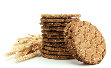 tasty crispbread and ears, isolated on white