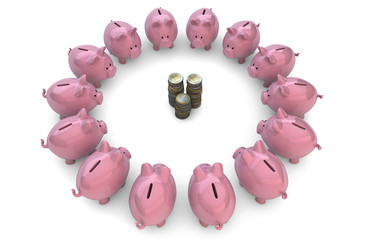 piggybanks around coins