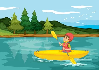 Photo sur Plexiglas Rivière, lac un garçon dans un bateau