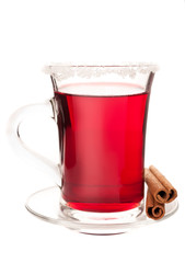 Glass of mulled wine on a white background