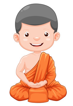 illustration of Cute young monk cartoon