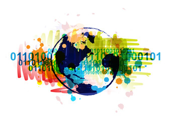 digital globe banner with art background design