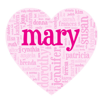"MARY" Tag Cloud (i love you be my valentine card heart romance)