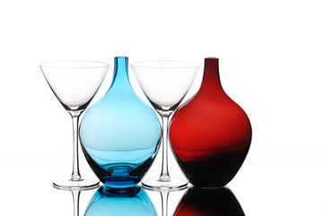 Celebration toast with colors special drink glasses and bottle