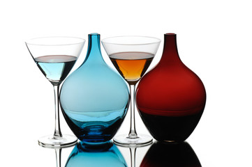 Celebration toast with colors special drink glasses and bottles