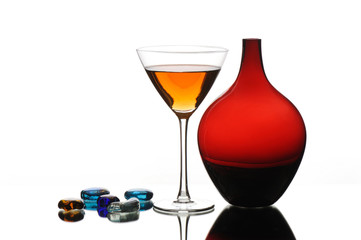 Celebration toast with colors special drink glasses and bottle