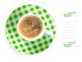 checked cup of coffee on white background