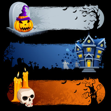 vector illustration ofcollection of scary Halloween banner