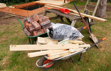 Building materials and wheelbarow