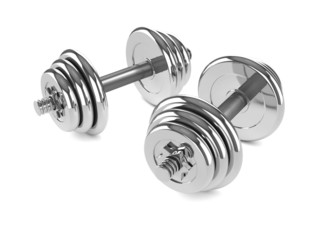 3d Two Chrome dumbell weights angled