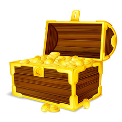 vector illustration of treasure chest full of gold coin