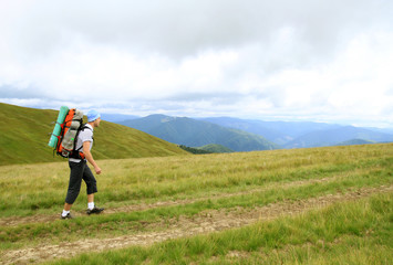 Hiking in the mountains in summer.
