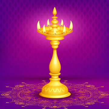 vector illustration of golden diya for Diwali festival