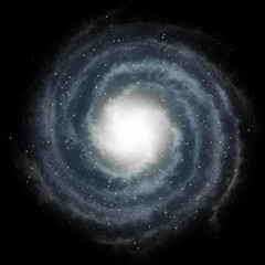Blue spiral galaxy against black space and stars in deep outer s
