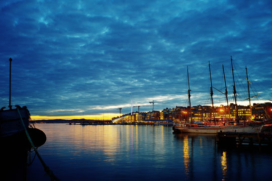 Oslo harbour in twilight