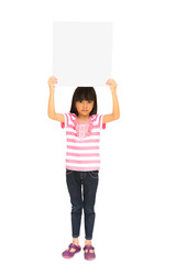 Little girl holding a board