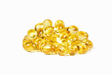 yellow omega 3 capsules  isolated on white