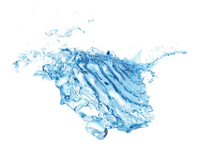 3d blue water splash isolated on white background