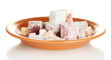 delicious turkish delight in the plate isolated on white
