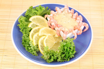 Delicious marinated shrimp with sauce served